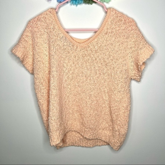 Vintage Yarn Works Pastel Peach Yarn Works Short Sleeve Floral Detailed Sweater - Picture 8 of 14